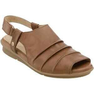 NEW Bussola Women Toffee Coimbra Cognac Pleated Slingback Mule Platform Sandal